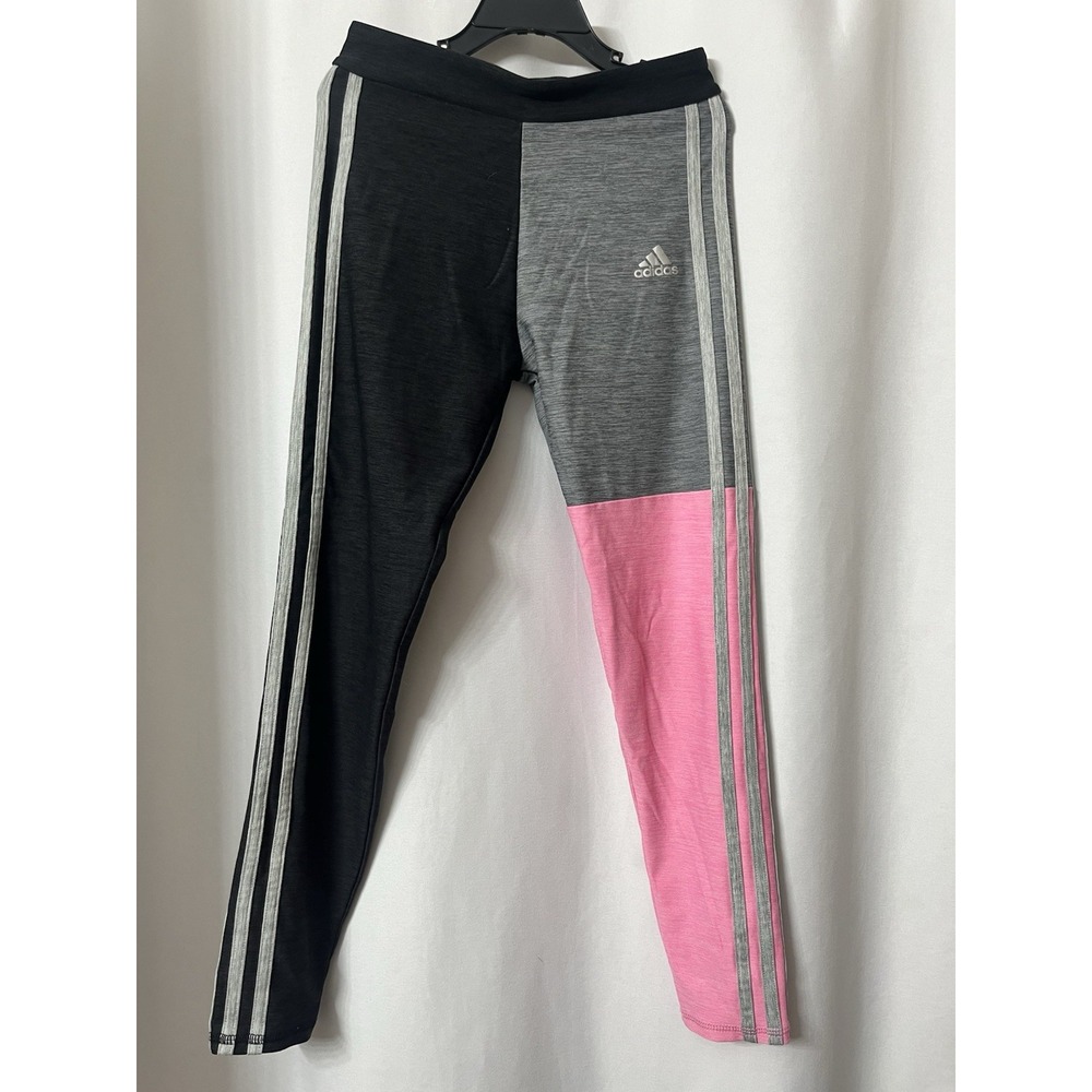 Adidas youth girls size 10/12 Leggings pants 3 Grey stripe‎ Athletic  H23
